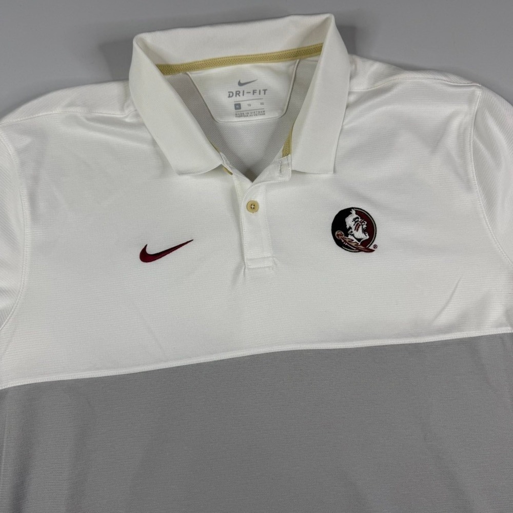 Nike Polo Shirt Men XL White Grey FSU Florida State Seminoles Dri-FIT Colorblock